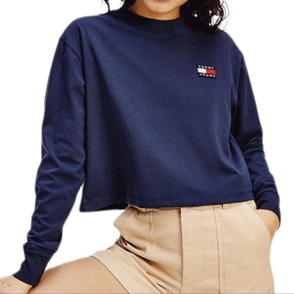TOMMY JEANS Crewneck Cropped Sweatshirt TOMMY HILFIGER Blue X-LA…Dark Go… - Picture 1 of 8